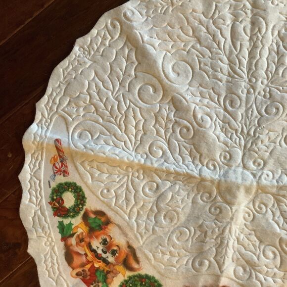 VTG White Felt Christmas Tree Skirt Tablecloth Teddy Bears Rennoc Joyce Garofalo - Picture 7 of 10